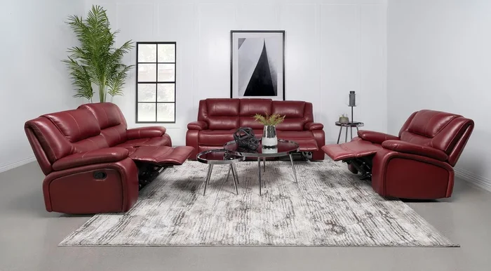 Camila Red Faux Leather 3-piece Upholstered Reclining Sofa Set