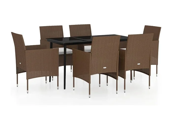 Cesarino Juego de comedor de jardín 7 piezas con cojines marrón y negro
