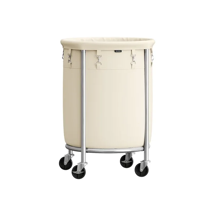 Cesto de Ropa Sucia con Ruedas 110 L Blanco y Plata-SONGMICS