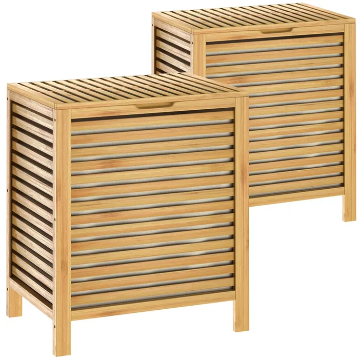 Cesto ropa sucia set de 2 bambú 51x36x61cm 62L
