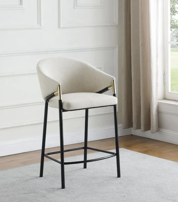 Chadwick Beige/Glossy Black Sloped Arm Counter Height Stools, Set of 2