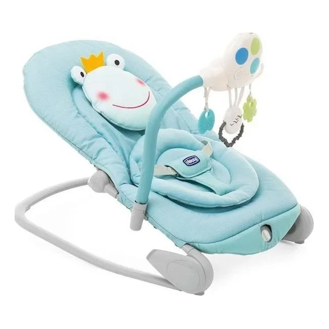 Chicco – Hamaca vibratoria para bebé BALLOON Froggy con melodía 2xAA + 1xLR20 azul