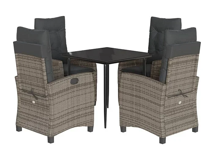Christophe-Louis Set comedor de jardín 5 piezas con cojines ratán sintético gris