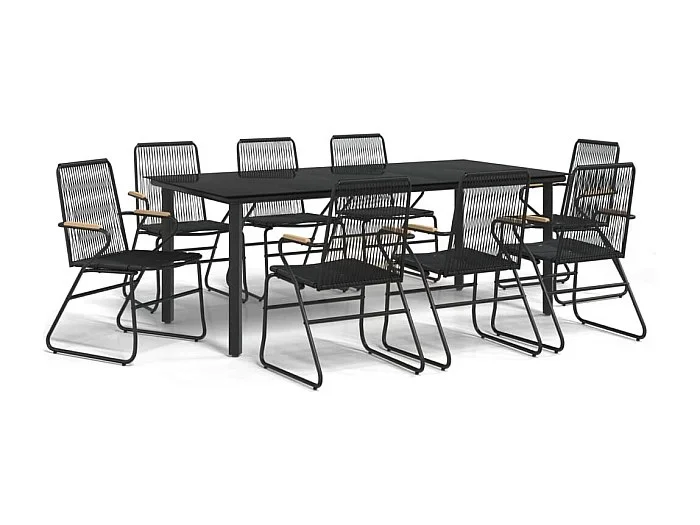 Claudine Juego de comedor de jardín 9 piezas ratán PVC negro