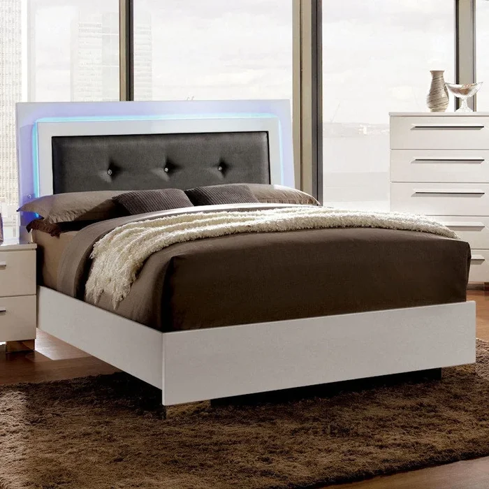 Clementine Glossy White LED Queen Bed