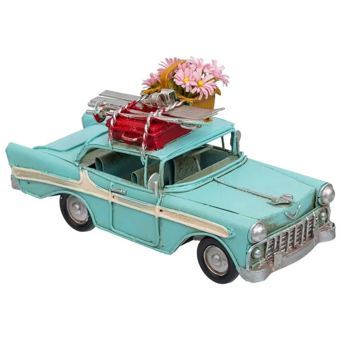 Coche de metal con decoración en color azul mide 16.5x7x8h cm
