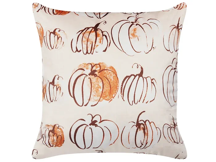 Cojín decorativo CUCURBITA Terciopelo 45 x 45 cm Beige Patrón de plantas