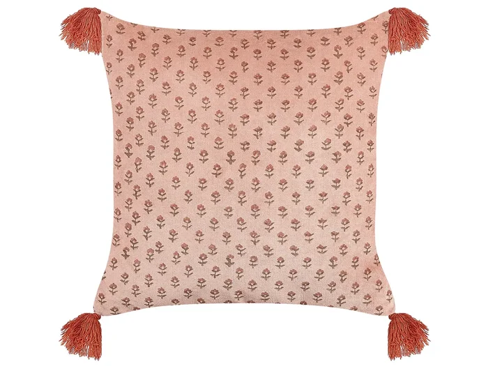 Cojín decorativo RUMHORA Terciopelo 45 x 45 cm Rosa Patrón floral