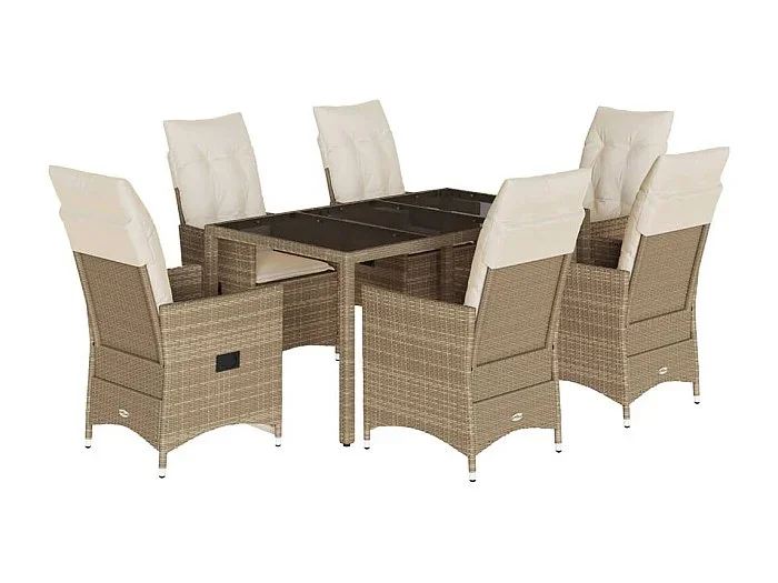 Colonial Pine Hills Set comedor de jardín 7 pzas con cojines ratán sintético beige