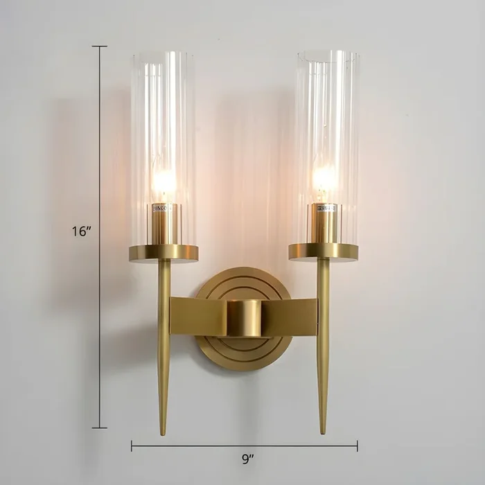 Color Latón Luminaria de Pared de Metal Estilo Moderno Lámpara de Pared con Sombra de Vidrio de Tubo – 110 A 120 V 2 Latón