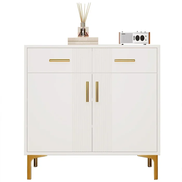 Commode 80x35x79.5 cm – Moderne Sideboard-Kommode mit 2 Türen und 2 Schubladen – Negro