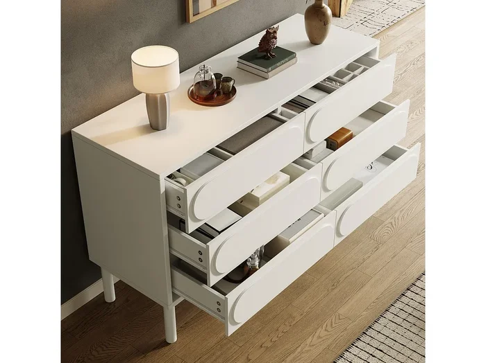 Cómoda 6 cajones MDF Patas regulables 120x40x75cm Salón Dormitorio Blanco