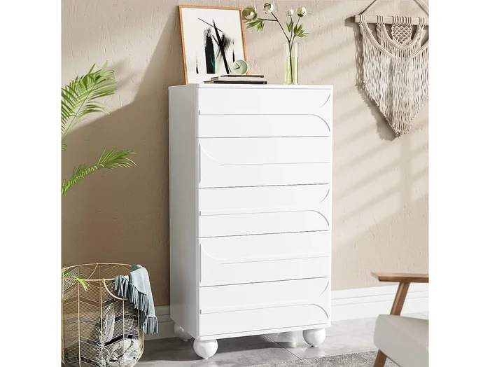 Comoda 60x40x109 cm – con 5 cajones – Gran espacio de almacenamiento – Panel de partículas – Blanco