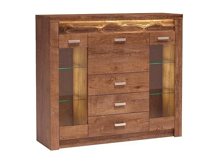 Cómoda Serfeno 105, Fresno, Con cajones y puertas, Número de cajones 3, 122x137x42cm