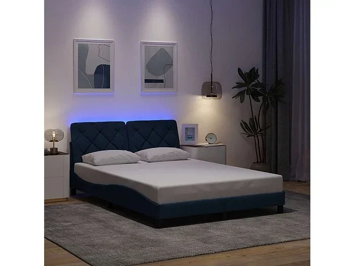con LED sin colchón tela azul 140×190 cm