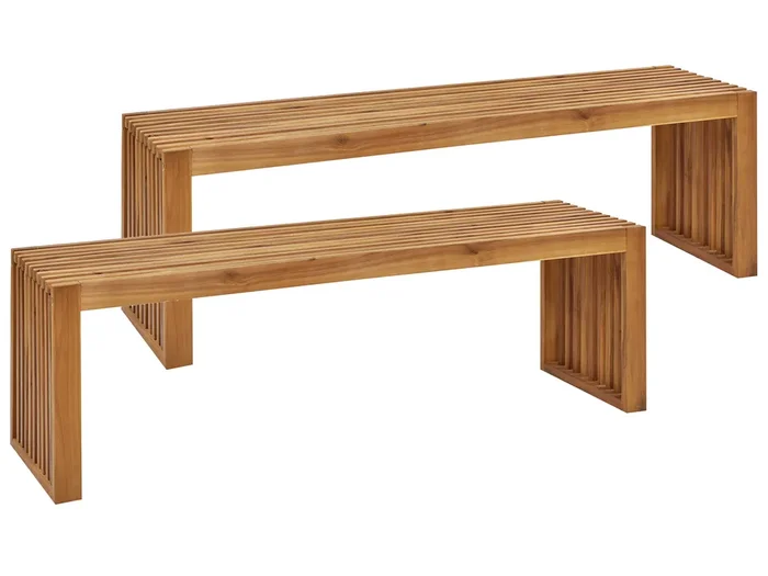 Conjunto de 2 bancos de jardín SULZANO 150 cm Madera de acacia Marrón