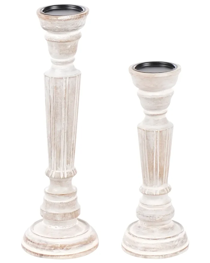 Conjunto de 2 candeleros DARWA Madera de mango 30/40 cm Marrón claro
