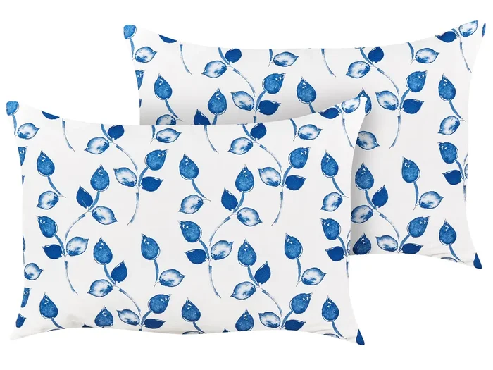 Conjunto de 2 cojines de exterior TORBORA Patrón de plantas 40 x 60 cm Blanco Azul