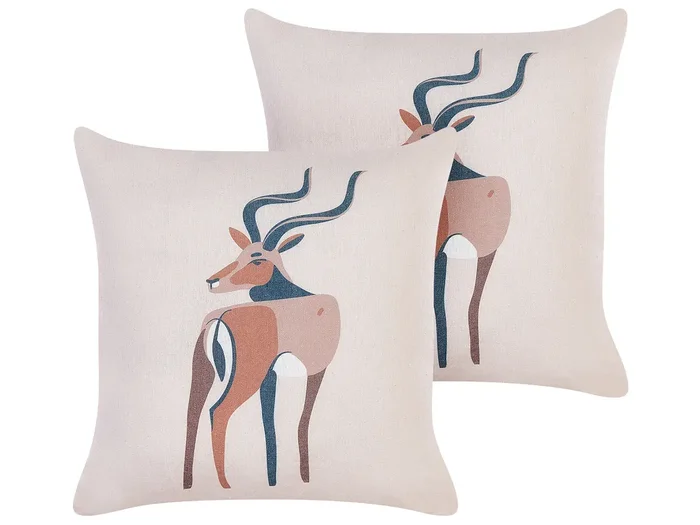 Conjunto de 2 cojines decorativos ABAL 45 x 45 cm Beige Patrón animal