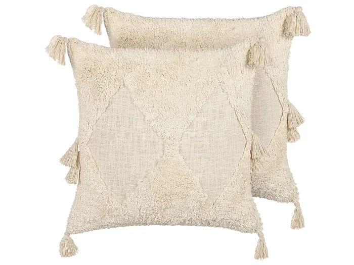 Conjunto de 2 cojines decorativos AVIUM Algodón 45 x 45 cm Beige claro Patrón geométrico