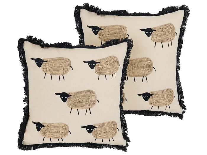 Conjunto de 2 cojines decorativos BANNU Bouclé 45 x 45 cm Beige