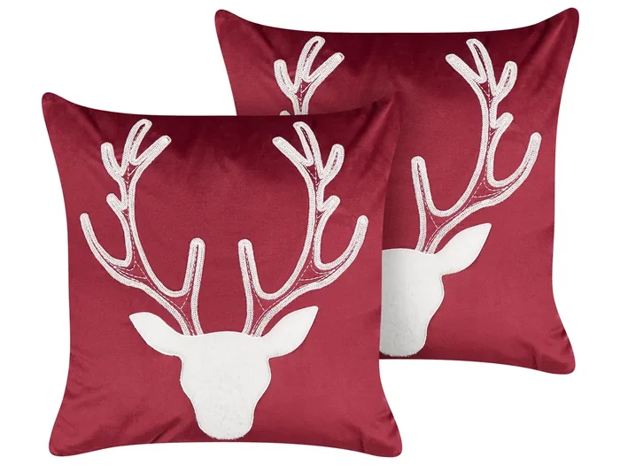 Conjunto de 2 cojines decorativos BICOCCA Terciopelo 45 x 45 cm Rojo oscuro Patrón navideño