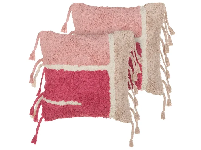 Conjunto de 2 cojines decorativos BISTORTA Algodón 45 x 45 cm Rosa Patrón geométrico