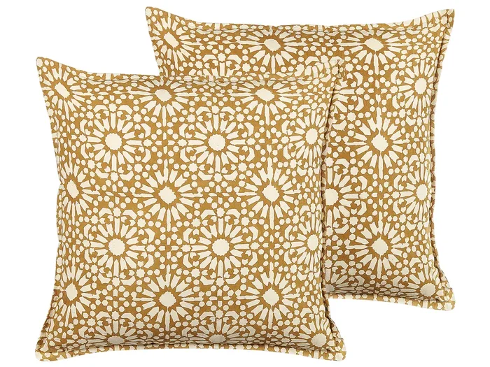 Conjunto de 2 cojines decorativos CEIBA Algodón 45 x 45 cm Beige Patrón geométrico