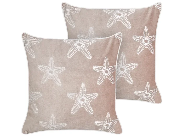 Conjunto de 2 cojines decorativos CERAMIUM Terciopelo 45 x 45 cm Rosa pastel Patrón floral