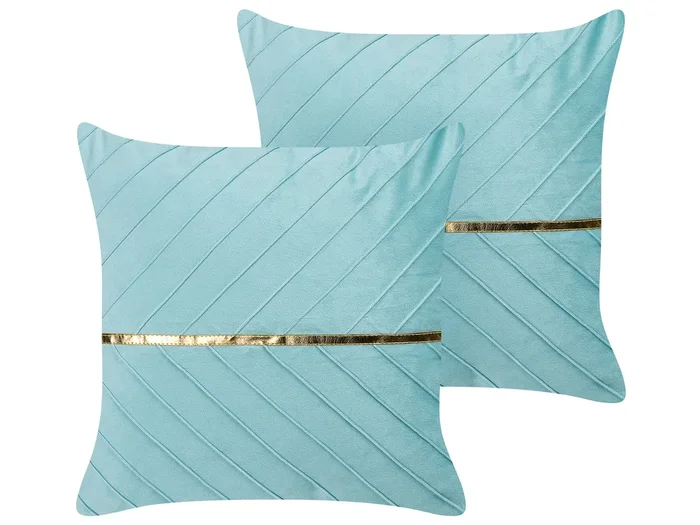 Conjunto de 2 cojines decorativos CONEFLOWER 45 x 45 cm Azul claro A rayas
