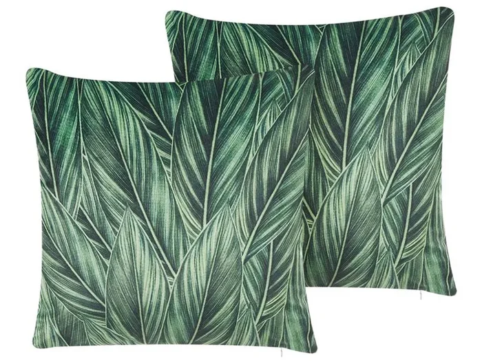 Conjunto de 2 cojines decorativos DIASCIA Terciopelo 45 x 45 cm Verde Patrón de plantas