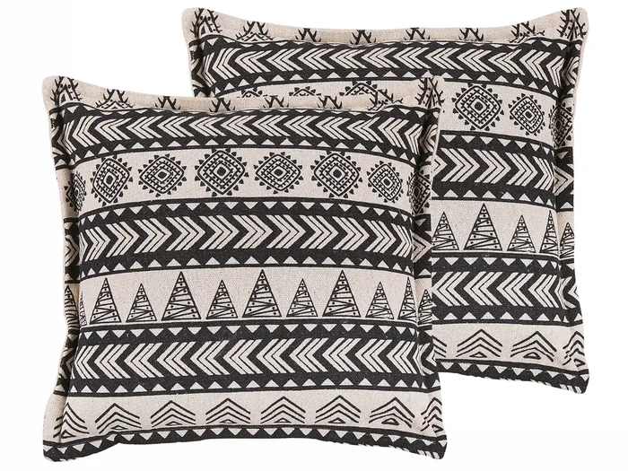 Conjunto de 2 cojines decorativos HENTEPE Algodón 45 x 45 cm Negro Patrón geométrico