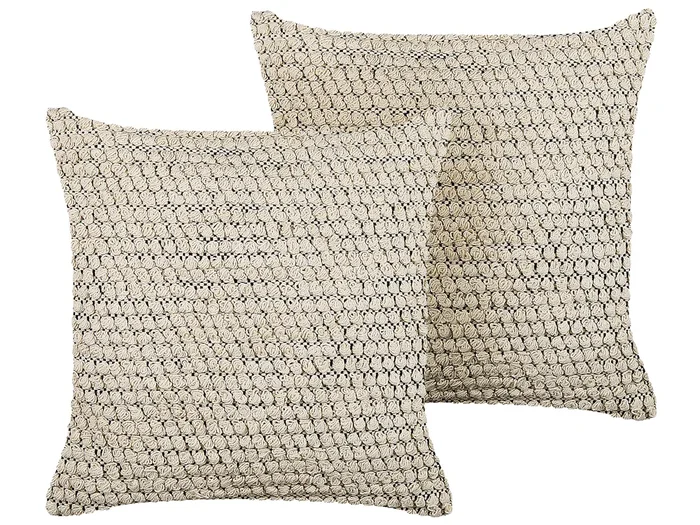 Conjunto de 2 cojines decorativos HOWEA Algodón 45 x 45 cm Beige Patrón geométrico