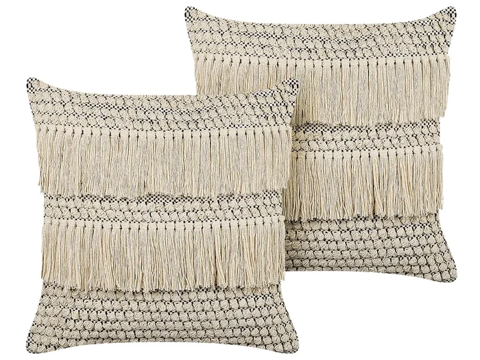Conjunto de 2 cojines decorativos IRESINE Algodón 45 x 45 cm Beige Patrón geométrico