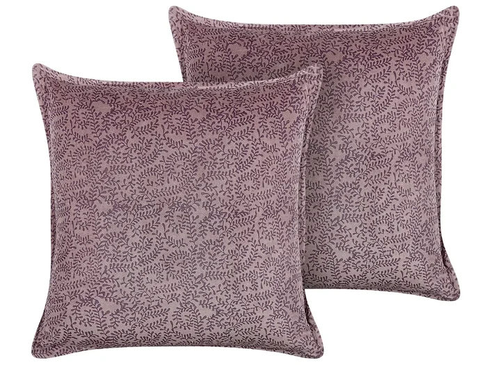 Conjunto de 2 cojines decorativos KALMIA Terciopelo 45 x 45 cm Rosa Patrón floral