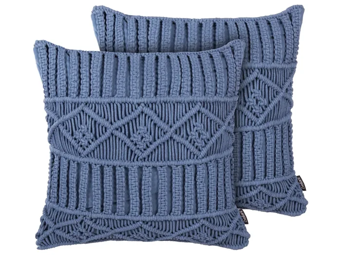 Conjunto de 2 cojines decorativos KARATAS Algodón 45 x 45 cm Azul Patrón geométrico
