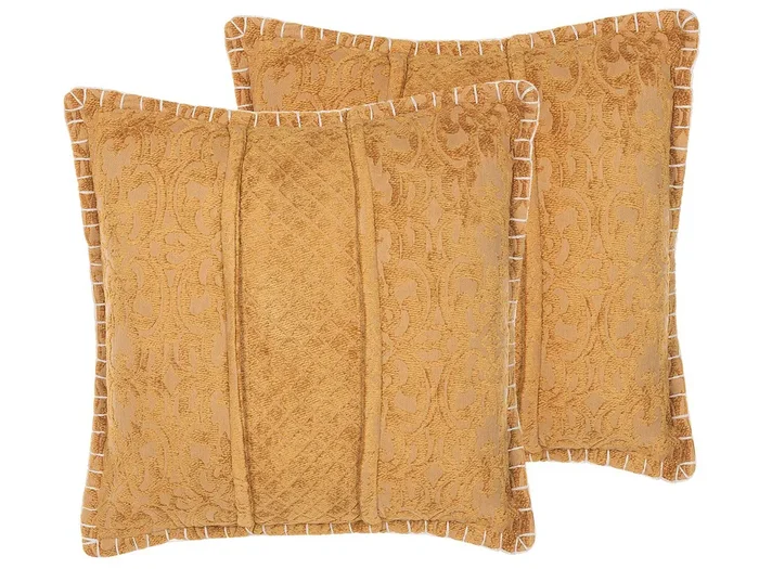 Conjunto de 2 cojines decorativos KAVALAM 45 x 45 cm Mostaza Liso