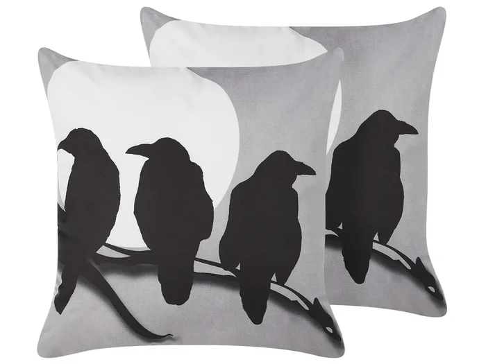 Conjunto de 2 cojines decorativos ORADEA Terciopelo 45 x 45 cm Gris Patrón animal