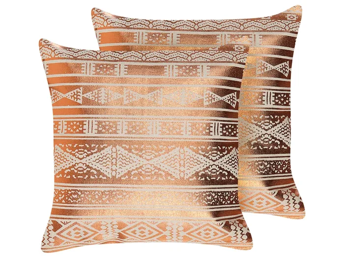 Conjunto de 2 cojines decorativos OUJDA Algodón 50 x 50 cm Cobrizo Patrón geométrico