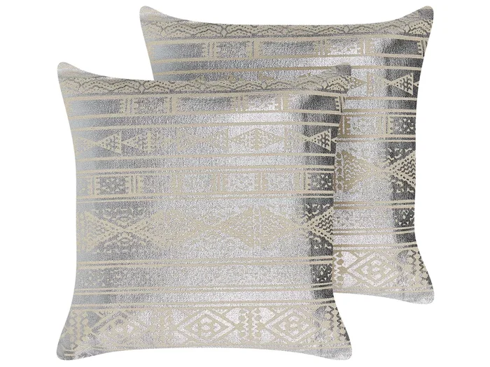 Conjunto de 2 cojines decorativos OUJDA Algodón 50 x 50 cm Plateado Patrón geométrico