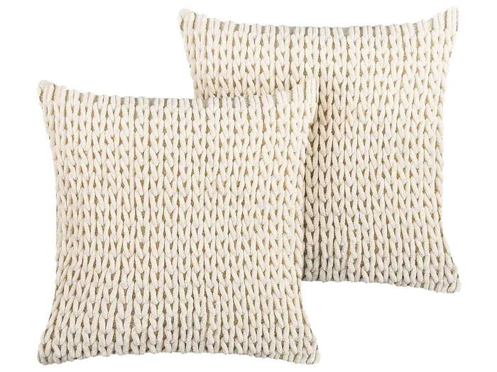 Conjunto de 2 cojines decorativos OXALIS 45 x 45 cm Beige Liso