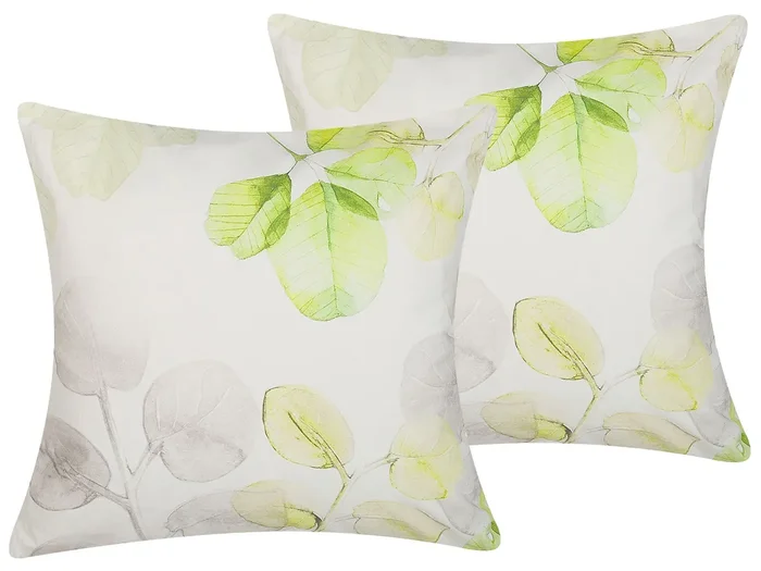 Conjunto de 2 cojines decorativos PEPEROMIA Algodón 45 x 45 cm Blanco Patrón de plantas