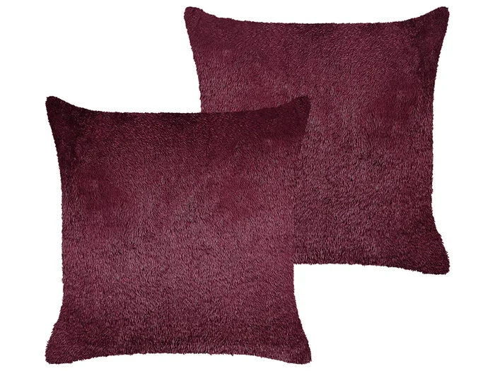 Conjunto de 2 cojines decorativos PILEA Pelo sintético 45 x 45 cm Borgoña Liso