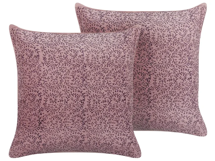 Conjunto de 2 cojines decorativos ROMNEYA Terciopelo 45 x 45 cm Rosa Patrón floral