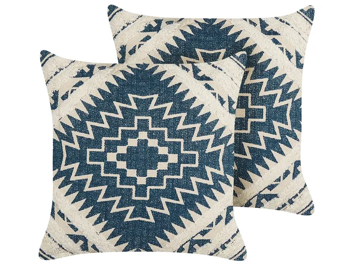 Conjunto de 2 cojines decorativos SAFI Algodón 50 x 50 cm Azul Patrón geométrico