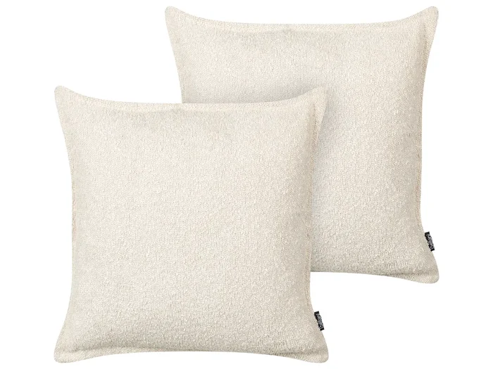 Conjunto de 2 cojines decorativos SENECIA Bouclé 45 x 45 cm Beige claro Liso