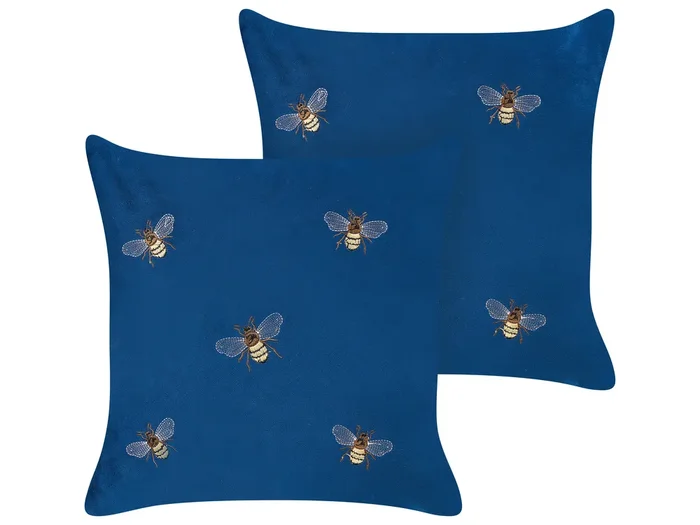 Conjunto de 2 cojines decorativos TALINUM Terciopelo 45 x 45 cm Azul Patrón animal