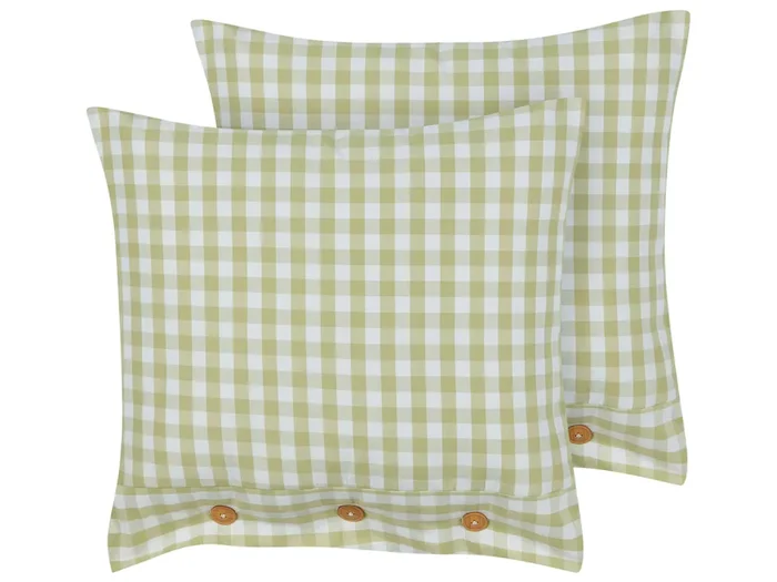 Conjunto de 2 cojines decorativos TALYA 45 x 45 cm Verde oliva A cuadros