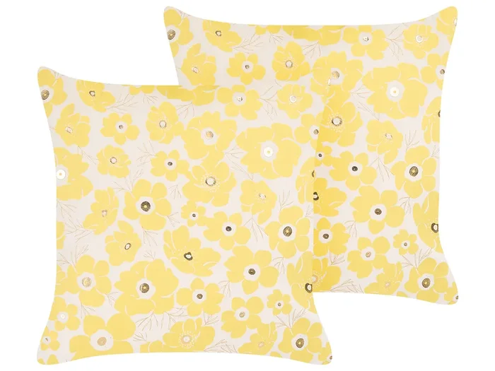 Conjunto de 2 cojines decorativos TRITELEIA Terciopelo 45 x 45 cm Amarillo Patrón floral