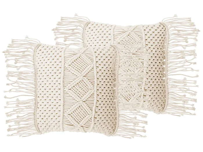 Conjunto de 2 cojines decorativos YORTAN Algodón 45 x 45 cm Beige claro Patrón geométrico